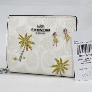 Coach Chalk/Glacier White Snap Wallet with Hula Dancers and Palm Trees